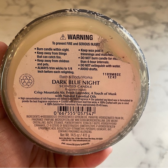 Bath&body works Dark blue night candle 14.5oz - Picture 4 of 4